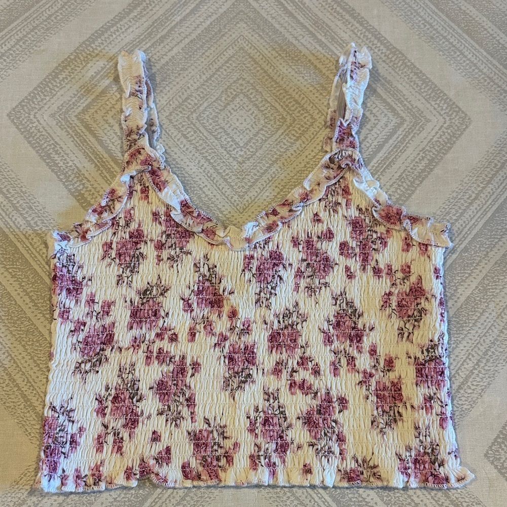 KATIE J NYC Floral Ruffle Trim Girls Cropped Tank Top Size XS